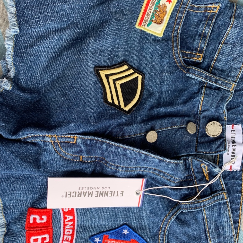 NWT. Etienne Marcel LA + Dark Blue Denim Patches Shorts - Picture 4 of 8